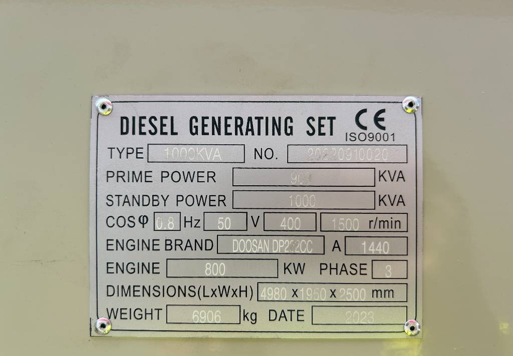 Genset Doosan DP222CC - 1000 kVA Generator - DPX-19859: gambar 4