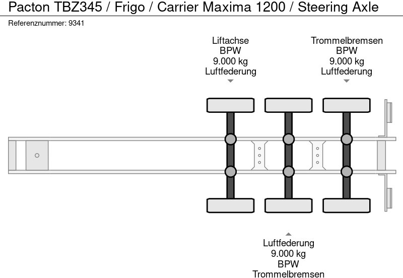 Semi-trailer berpendingin Pacton TBZ345 / Frigo / Carrier Maxima 1200 / Steering Axle: gambar 9