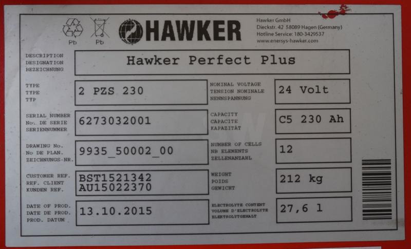 Baterai HAWKER 24 Volt 2 PzS 230 Ah: gambar 5