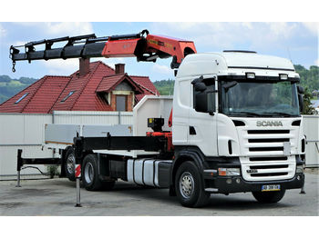 Truk flatbed Scania R420 *Pritsche 6,30 m + KRAN*Top Zustand!: gambar 1