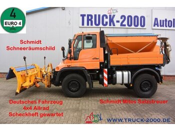 Truk jungkit Unimog U400 Kipper Winterdienst+Streuer+Schild Scheckhe
