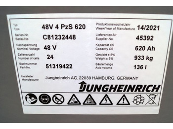 Baterai untuk Peralatan untuk menangani material Jungheinrich unknown | Battery 48V620Ah 48 4PZS620  year 4/2021 933 kg dimension Battery 48V620Ah 48 4PZS620  year 4/2021 933 kg dimensions 83,5x52,5x78,5cm sn. C8122448: gambar 3