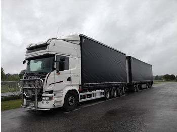 Truk dengan terpal samping Scania R580 8x4 kapellilava+Dolly+kärry 76tn juna: gambar 4