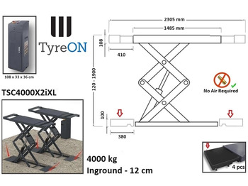Peralatan bengkel TSC4000X2iXL In floor scissor lift - Double extensions - 12 cm installation depth - Hydromechanically locked - No compressed air required - 4T: gambar 2
