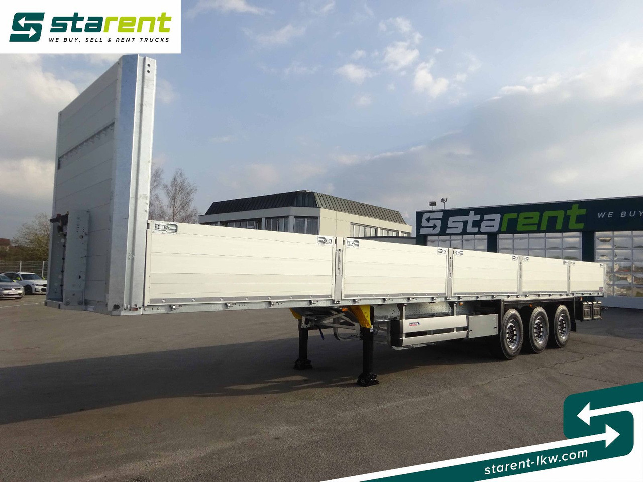 Schmitz Cargobull Baustofftrailer, Liftachse, 80cm Bordwände - Semi-trailer flatbed: gambar 1 Schmitz Cargobull Baustofftrailer, Liftachse, 80cm Bordwände - Semi-trailer flatbed: gambar 1