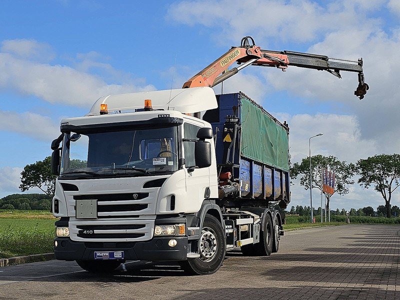Scania P410 HOOK + BOX + CRANE - Hook lift, Truk derek: gambar 1 Scania P410 HOOK + BOX + CRANE - Hook lift, Truk derek: gambar 1
