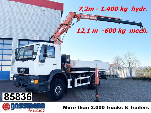 MAN 14.224 LAC 4x4 BB mit Kran Atlas 100.1 - Truk flatbed, Truk derek: gambar 1 MAN 14.224 LAC 4x4 BB mit Kran Atlas 100.1 - Truk flatbed, Truk derek: gambar 1