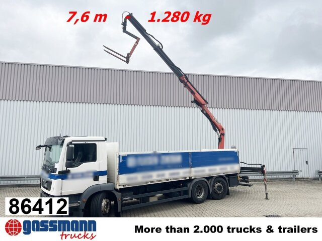 MAN TGM 26.340 6X2-4 LL, Lenk-/Liftachse, Heckkran - Truk flatbed, Truk derek: gambar 1 MAN TGM 26.340 6X2-4 LL, Lenk-/Liftachse, Heckkran - Truk flatbed, Truk derek: gambar 1