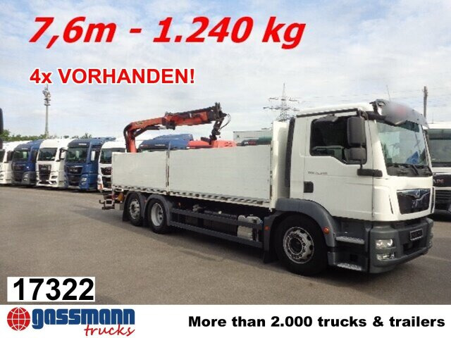 MAN TGM 26.340 6x2-4 LL,Lenk-Liftachse, Heckkran, - Truk flatbed, Truk derek: gambar 1 MAN TGM 26.340 6x2-4 LL,Lenk-Liftachse, Heckkran, - Truk flatbed, Truk derek: gambar 1