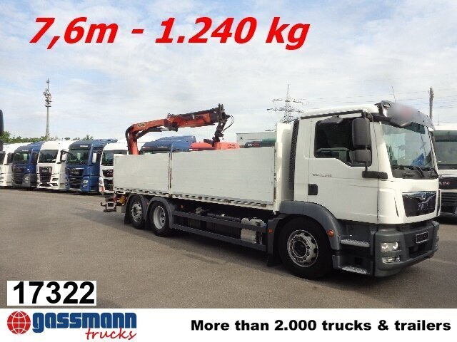 MAN TGM 26.340 6x2-4 LL,Lenk-Liftachse, Heckkran, - Truk flatbed, Truk derek: gambar 1 MAN TGM 26.340 6x2-4 LL,Lenk-Liftachse, Heckkran, - Truk flatbed, Truk derek: gambar 1