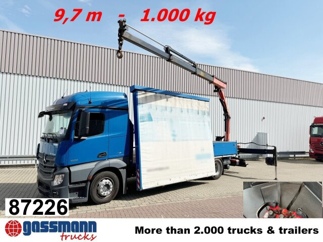 Mercedes-Benz Actros 1836 L 4x2, Glastransporter, Heckkran - Truk flatbed, Truk derek: gambar 1 Mercedes-Benz Actros 1836 L 4x2, Glastransporter, Heckkran - Truk flatbed, Truk derek: gambar 1