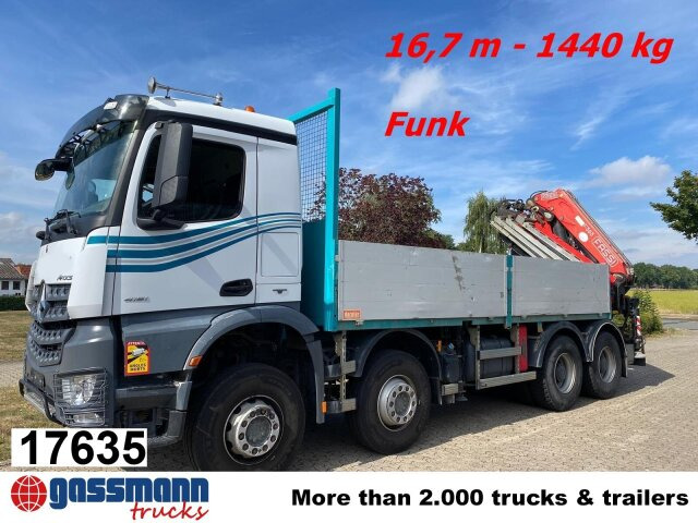 Mercedes-Benz Arocs 4151 K 8x4, Fassi Heckkran F 365 RA. 2.26 - Truk flatbed, Truk derek: gambar 1 Mercedes-Benz Arocs 4151 K 8x4, Fassi Heckkran F 365 RA. 2.26 - Truk flatbed, Truk derek: gambar 1
