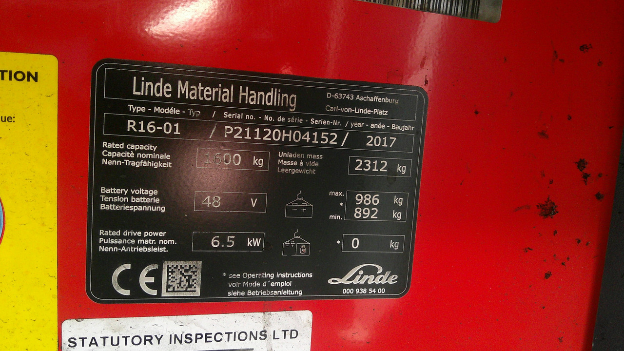 LINDE R16-01 - Jangkauan truk: gambar 2 LINDE R16-01 - Jangkauan truk: gambar 2
