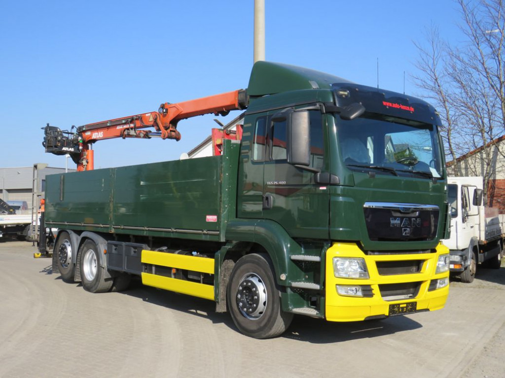 MAN MAN TG-S Pritsche Heckkran 26.400 6x2-2 BL Atlas 165.2 - Truk flatbed, Truk derek: gambar 2 MAN MAN TG-S Pritsche Heckkran 26.400 6x2-2 BL Atlas 165.2 - Truk flatbed, Truk derek: gambar 2