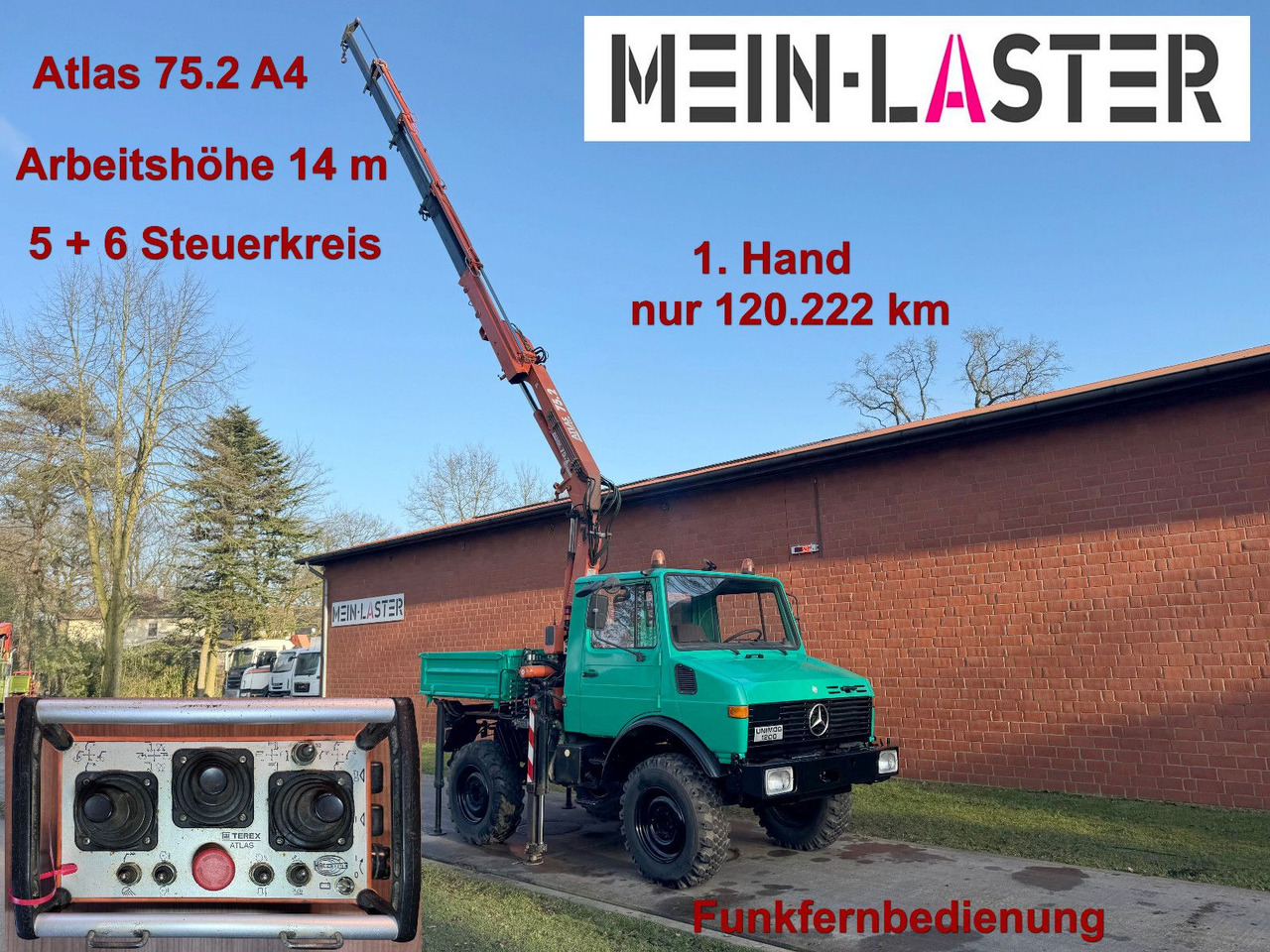 Unimog U 1200 Atlas 75.2 Kran 14 m Funk FB *1. Hand - Truk derek: gambar 1 Unimog U 1200 Atlas 75.2 Kran 14 m Funk FB *1. Hand - Truk derek: gambar 1