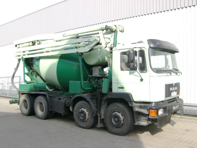 MAN 33.292 8x4 33.292 8x4 Mischer Stetter 7m³ mit Pumpe Schwing 21m, 6-Zylinder - Truk pengaduk beton: gambar 1 MAN 33.292 8x4 33.292 8x4 Mischer Stetter 7m³ mit Pumpe Schwing 21m, 6-Zylinder - Truk pengaduk beton: gambar 1