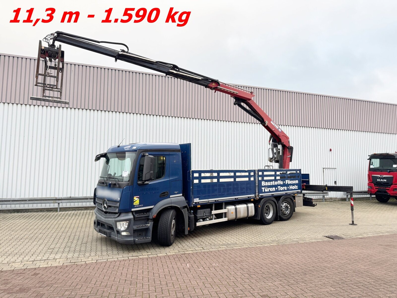 Mercedes-Benz Antos 2540 L 6x2 Antos 2540 L 6x2, Lenkachse, HMF 2110-L3 Heckkran - Truk derek, Truk flatbed: gambar 1 Mercedes-Benz Antos 2540 L 6x2 Antos 2540 L 6x2, Lenkachse, HMF 2110-L3 Heckkran - Truk derek, Truk flatbed: gambar 1