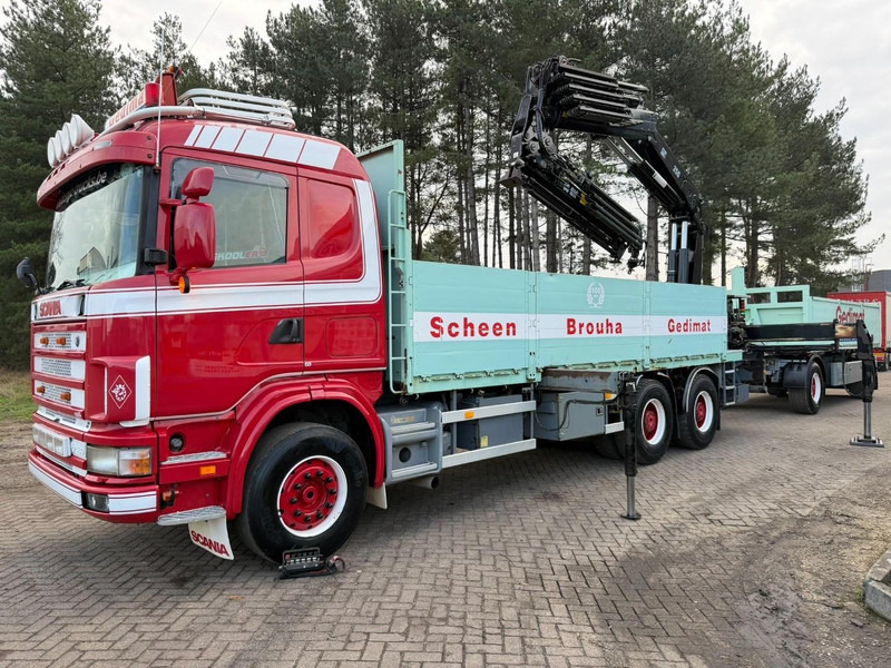 Scania 164L-480 V8 6x4 BAUSTOFF + KRAN HIAB 350-4 + JIB 90-4 - *TOP ZUSTAND* - ROTATOR - RADIO - RETARDER - BLATT / AP ACHSEN - BELGISCHE LKW - Truk flatbed, Truk derek: gambar 3 Scania 164L-480 V8 6x4 BAUSTOFF + KRAN HIAB 350-4 + JIB 90-4 - *TOP ZUSTAND* - ROTATOR - RADIO - RETARDER - BLATT / AP ACHSEN - BELGISCHE LKW - Truk flatbed, Truk derek: gambar 3
