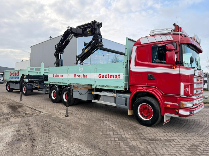 Scania 164L-480 V8 6x4 BAUSTOFF + KRAN HIAB 350-4 + JIB 90-4 - *TOP ZUSTAND* - ROTATOR - RADIO - RETARDER - BLATT / AP ACHSEN - BELGISCHE LKW - Truk flatbed, Truk derek: gambar 2 Scania 164L-480 V8 6x4 BAUSTOFF + KRAN HIAB 350-4 + JIB 90-4 - *TOP ZUSTAND* - ROTATOR - RADIO - RETARDER - BLATT / AP ACHSEN - BELGISCHE LKW - Truk flatbed, Truk derek: gambar 2