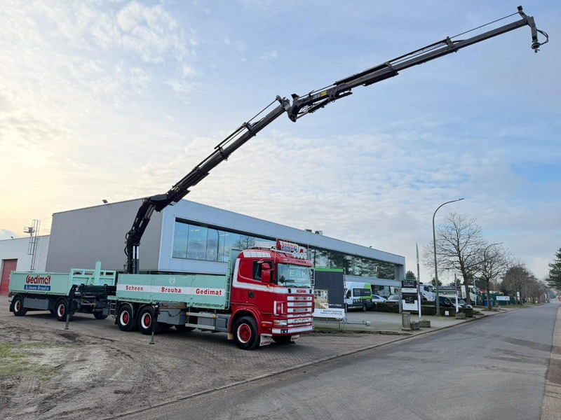 Scania 164L-480 V8 6x4 BAUSTOFF + KRAN HIAB 350-4 + JIB 90-4 - *TOP ZUSTAND* - ROTATOR - RADIO - RETARDER - BLATT / AP ACHSEN - BELGISCHE LKW - Truk flatbed, Truk derek: gambar 1 Scania 164L-480 V8 6x4 BAUSTOFF + KRAN HIAB 350-4 + JIB 90-4 - *TOP ZUSTAND* - ROTATOR - RADIO - RETARDER - BLATT / AP ACHSEN - BELGISCHE LKW - Truk flatbed, Truk derek: gambar 1