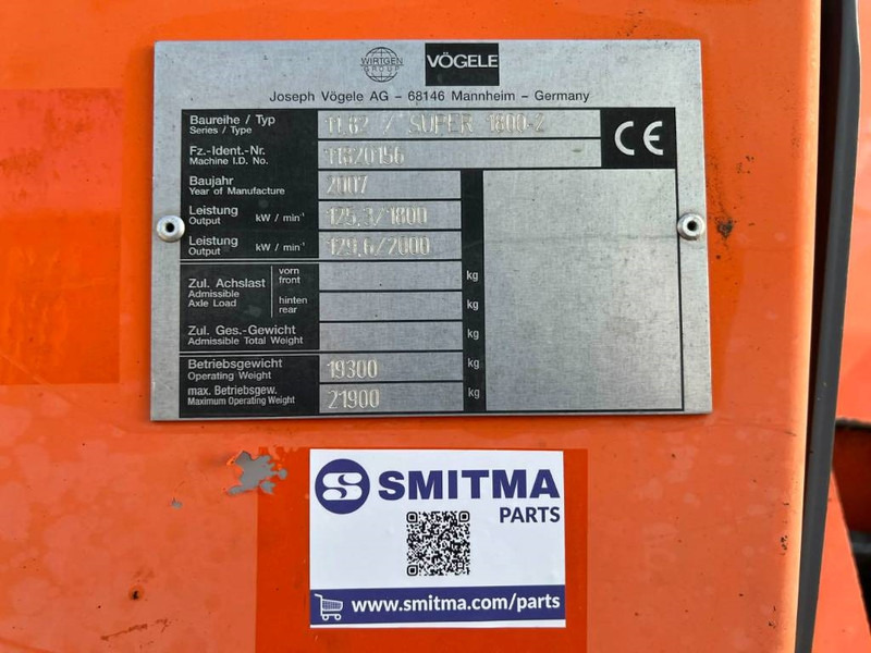 Vögele SUPER 1800-2 - Paver aspal: gambar 5 Vögele SUPER 1800-2 - Paver aspal: gambar 5