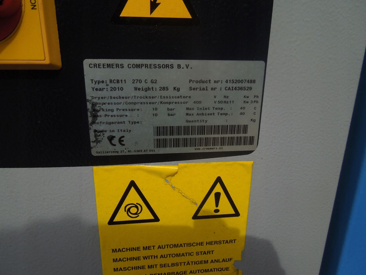 CREEMERS RCB11 270C - Kompresor udara: gambar 4 CREEMERS RCB11 270C - Kompresor udara: gambar 4