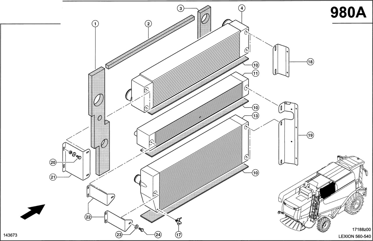 Claas Lexion 560 CHŁODNICA POWIETRZA DOŁADOWANIA 0007962861 (Silnik cat c9, c6.6; układ chłodzenia) - Intercooler untuk Peralatan pertanian: gambar 1 Claas Lexion 560 CHŁODNICA POWIETRZA DOŁADOWANIA 0007962861 (Silnik cat c9, c6.6; układ chłodzenia) - Intercooler untuk Peralatan pertanian: gambar 1