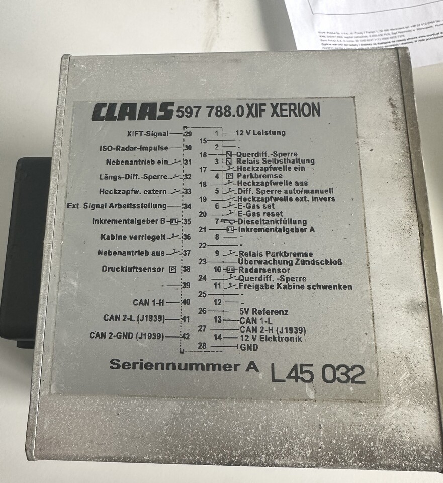Claas Xerion Moduł / Sterownik XIF 597 788.0 | 597 788.1 | 597 788.2 - ECU untuk Traktor: gambar 1 Claas Xerion Moduł / Sterownik XIF 597 788.0 | 597 788.1 | 597 788.2 - ECU untuk Traktor: gambar 1