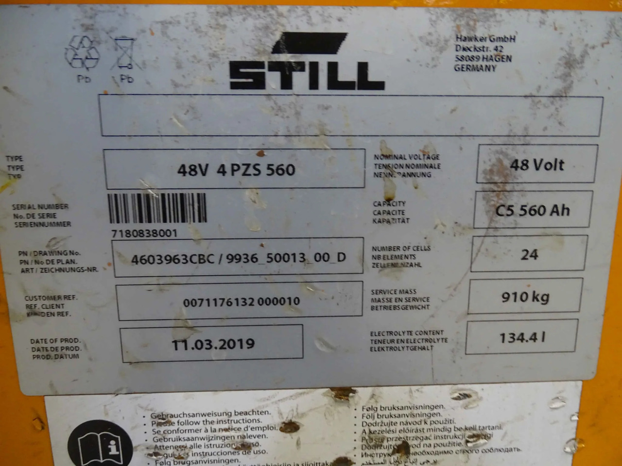 Hawker 48V 560Ah - Baterai untuk Peralatan untuk menangani material: gambar 2 Hawker 48V 560Ah - Baterai untuk Peralatan untuk menangani material: gambar 2