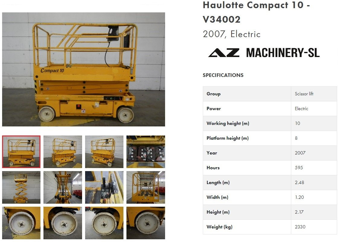 Used Electric scissor Lift Haulotte Compact 10 - Scissor lifts: gambar 1 Used Electric scissor Lift Haulotte Compact 10 - Scissor lifts: gambar 1