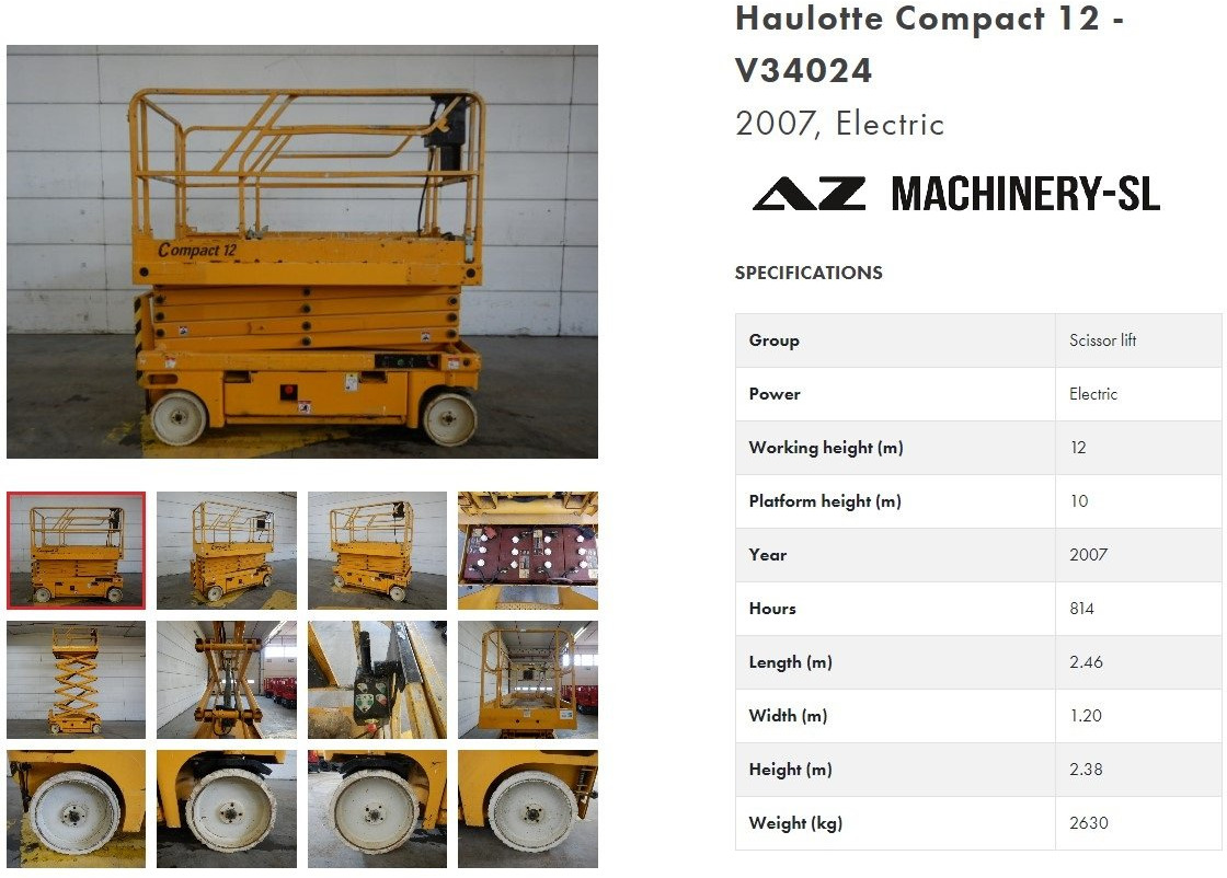 Used Electric scissor Lift Haulotte Compact 12 - Scissor lifts: gambar 1 Used Electric scissor Lift Haulotte Compact 12 - Scissor lifts: gambar 1