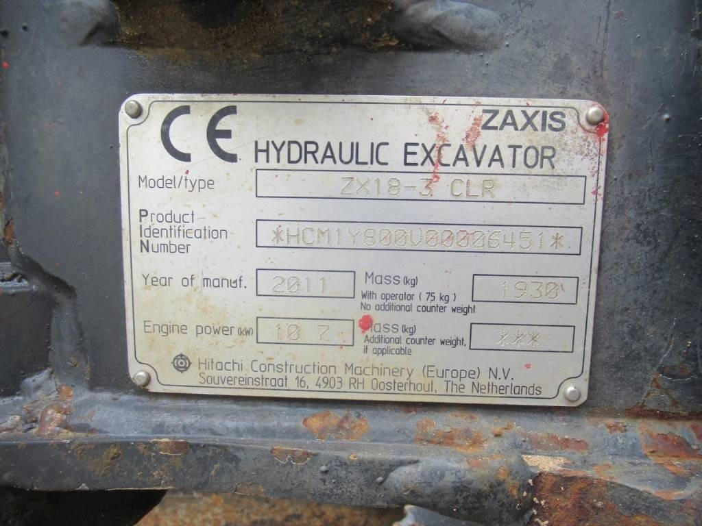 Hitachi ZX 18-3 CLR - Ekskavator mini: gambar 5 Hitachi ZX 18-3 CLR - Ekskavator mini: gambar 5