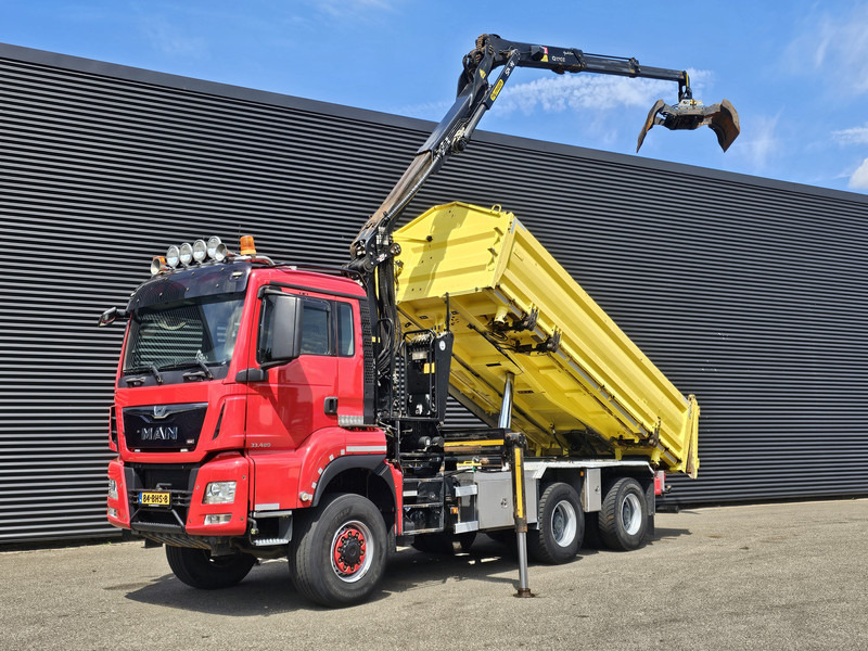 MAN TGS 33.480 6x6 / PALFINGER Z CRANE / 2 SIDE TIPPER - Truk jungkit, Truk derek: gambar 1 MAN TGS 33.480 6x6 / PALFINGER Z CRANE / 2 SIDE TIPPER - Truk jungkit, Truk derek: gambar 1