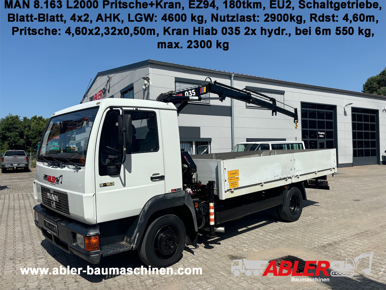 MAN 8.163 L2000 Pritsche+Kran Hiab 035 - Truk flatbed, Truk derek: gambar 1 MAN 8.163 L2000 Pritsche+Kran Hiab 035 - Truk flatbed, Truk derek: gambar 1