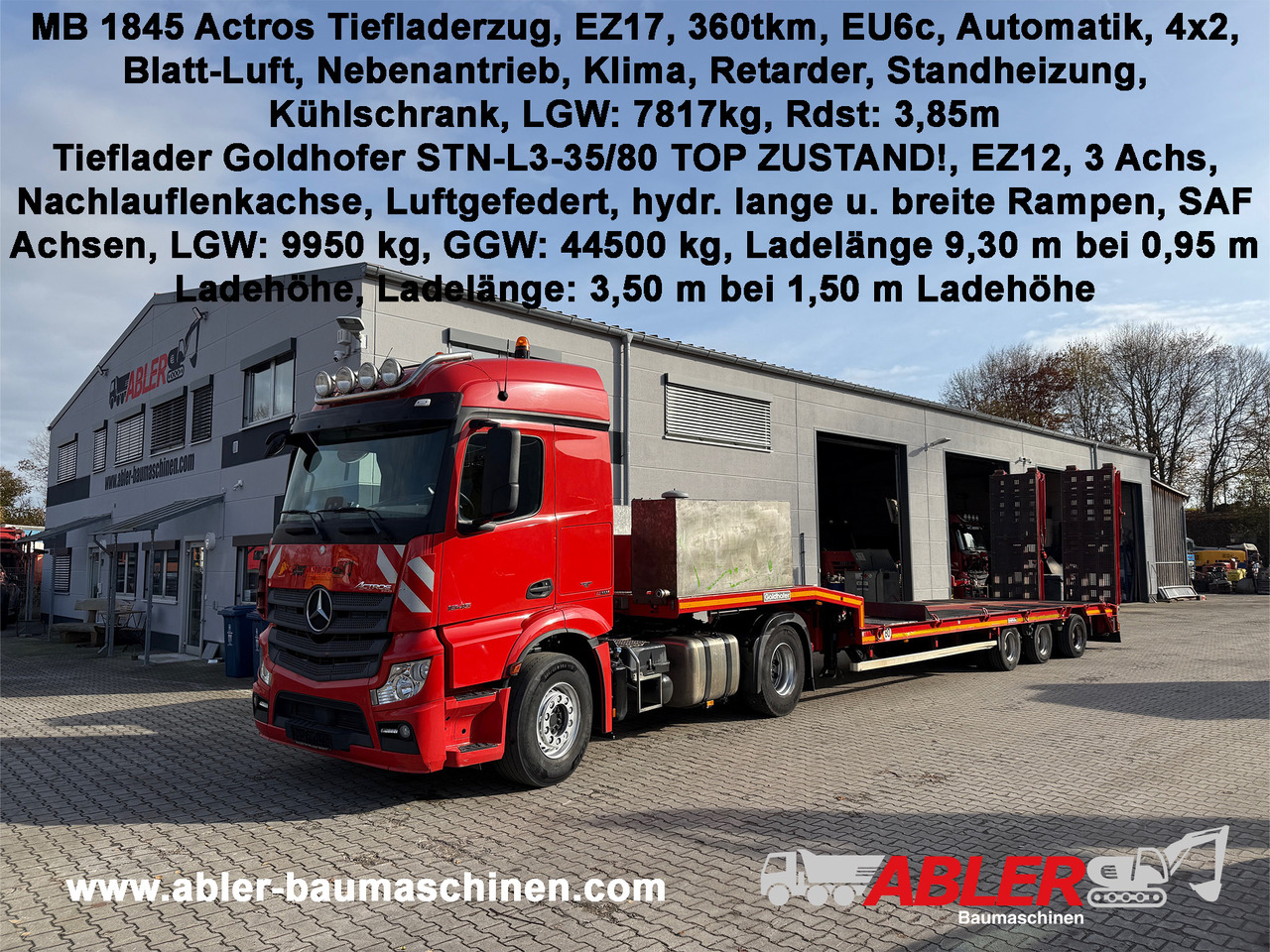 Mercedes-Benz 1845 Actros mit Goldhofer Tieflader - Tractor head, Semi-trailer low bed: gambar 1 Mercedes-Benz 1845 Actros mit Goldhofer Tieflader - Tractor head, Semi-trailer low bed: gambar 1