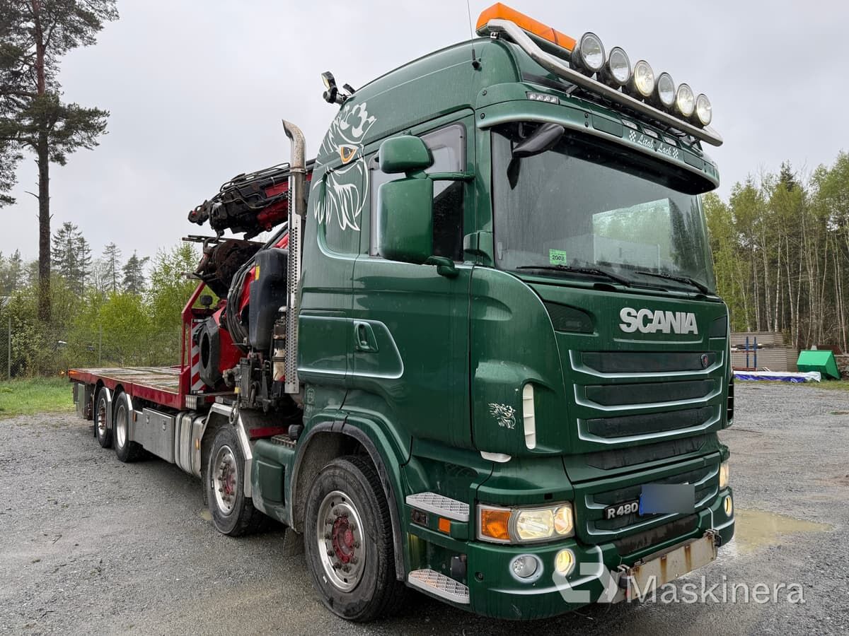 Scania R480 / Fassi F950XP / Fruehauf Bodbil Scania R480 med Fassi F950XP kran & jib med Fruehauf bodkärra - Truk flatbed, Truk derek: gambar 3 Scania R480 / Fassi F950XP / Fruehauf Bodbil Scania R480 med Fassi F950XP kran & jib med Fruehauf bodkärra - Truk flatbed, Truk derek: gambar 3