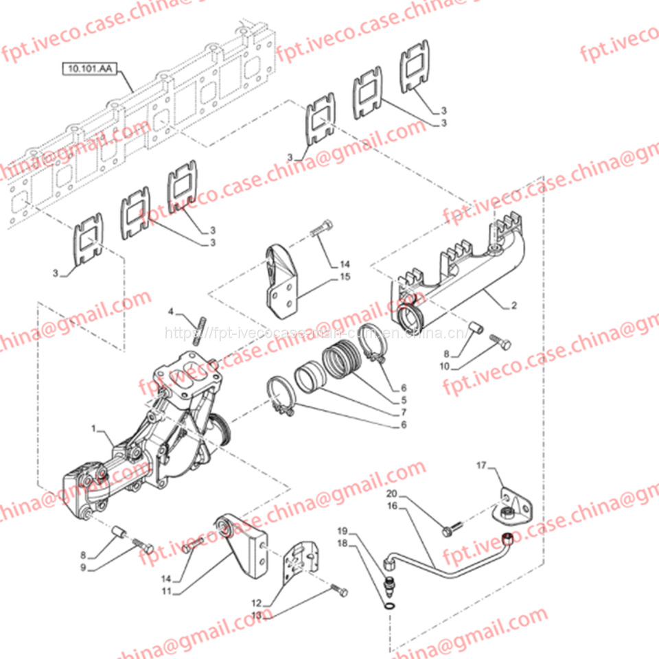 FPT IVECO CASE Cursor9 F2CFE614A*B041/F2CGE614F*V004 5802431166 Exhaust Mainfold 504380222 - Manifold buang untuk Truk: gambar 2 FPT IVECO CASE Cursor9 F2CFE614A*B041/F2CGE614F*V004 5802431166 Exhaust Mainfold 504380222 - Manifold buang untuk Truk: gambar 2