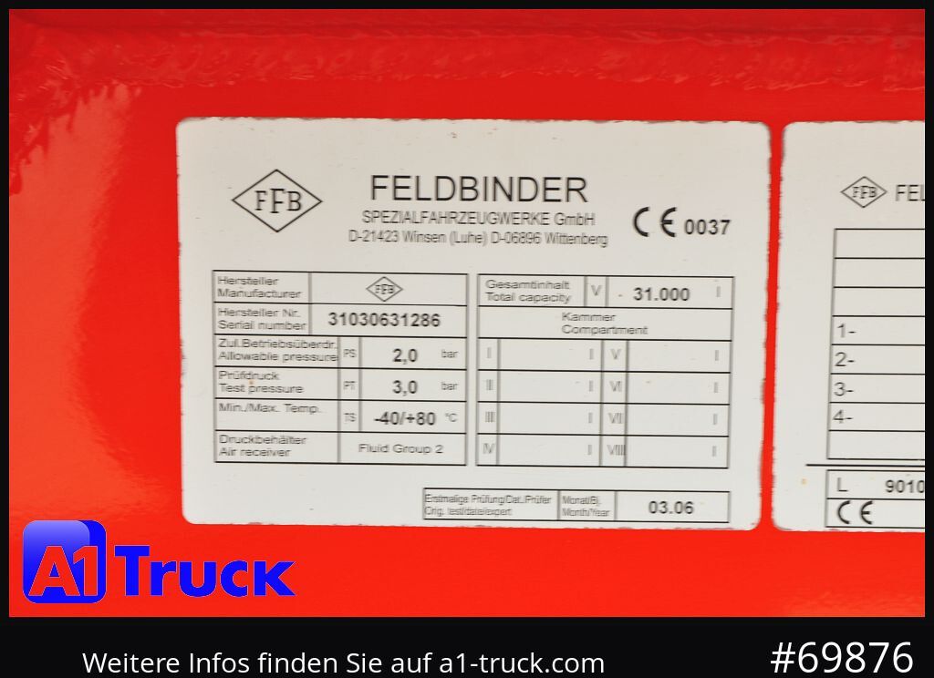 FELDBINDER HEUT 31.2 Silo, Futtermittel, 31m³, 3 Kammern, - Trailer tangki: gambar 2 FELDBINDER HEUT 31.2 Silo, Futtermittel, 31m³, 3 Kammern, - Trailer tangki: gambar 2