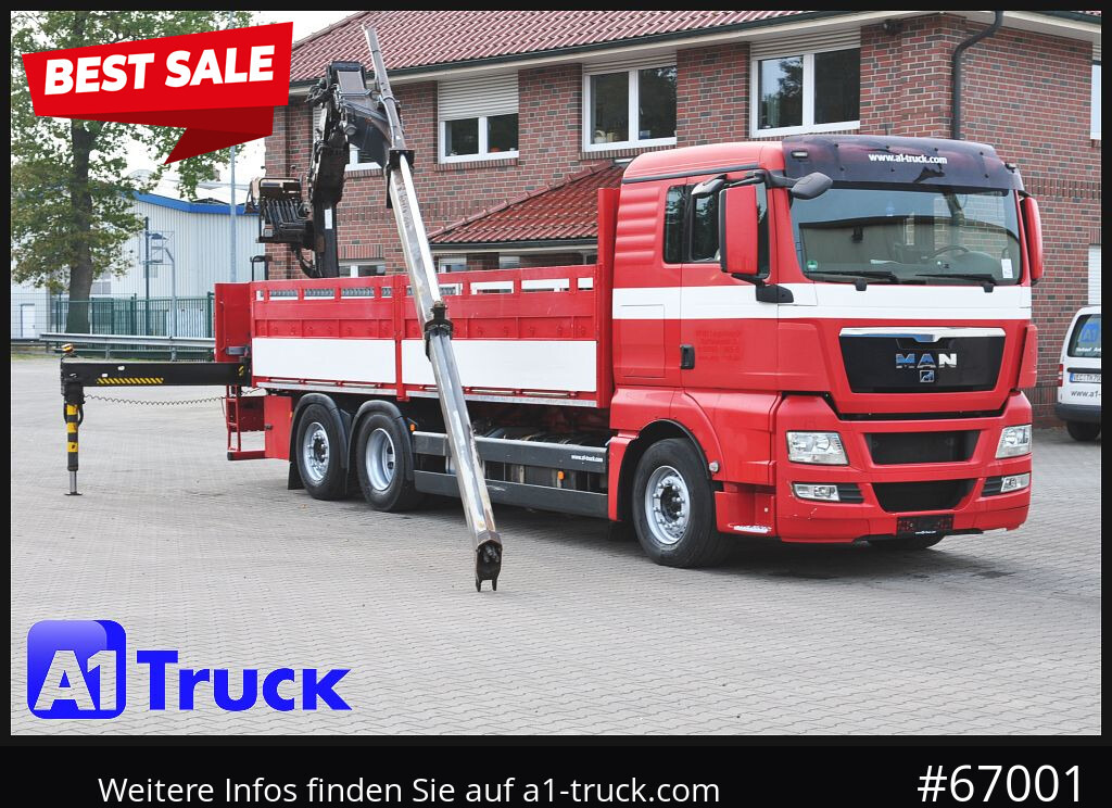 MAN TGX 26.400, Hiab Kran, Lenk-Liftachse, - Truk derek, Truk flatbed: gambar 1 MAN TGX 26.400, Hiab Kran, Lenk-Liftachse, - Truk derek, Truk flatbed: gambar 1