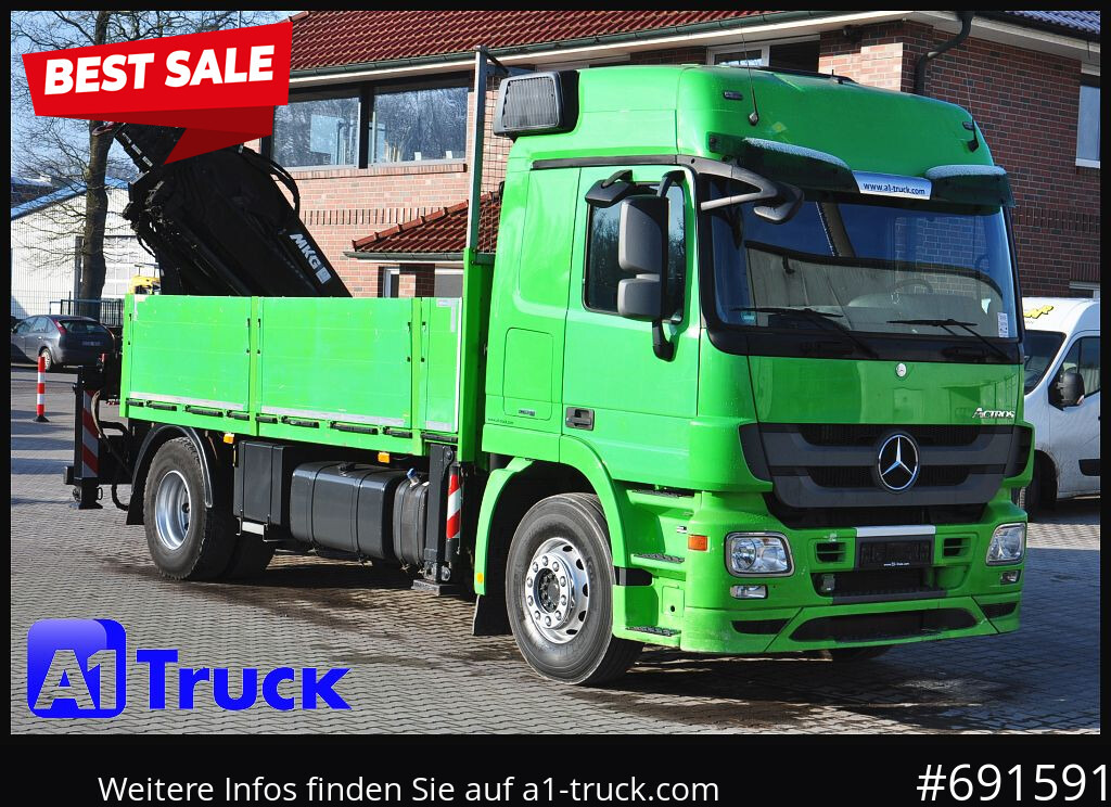 MERCEDES-BENZ Actros 1844 MP3, Kran MKG 291 HP 5+3 Funk, TÜV 06/2026 - Truk flatbed, Truk derek: gambar 1 MERCEDES-BENZ Actros 1844 MP3, Kran MKG 291 HP 5+3 Funk, TÜV 06/2026 - Truk flatbed, Truk derek: gambar 1
