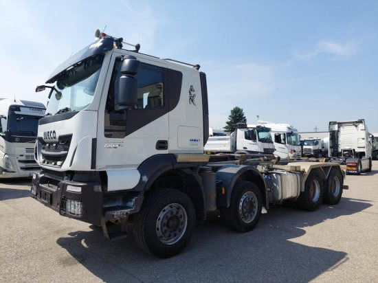 Iveco 8x4 Meiller Abroller, Automatik, E6, Retarder, - Hook lift, Truk derek: gambar 1 Iveco 8x4 Meiller Abroller, Automatik, E6, Retarder, - Hook lift, Truk derek: gambar 1