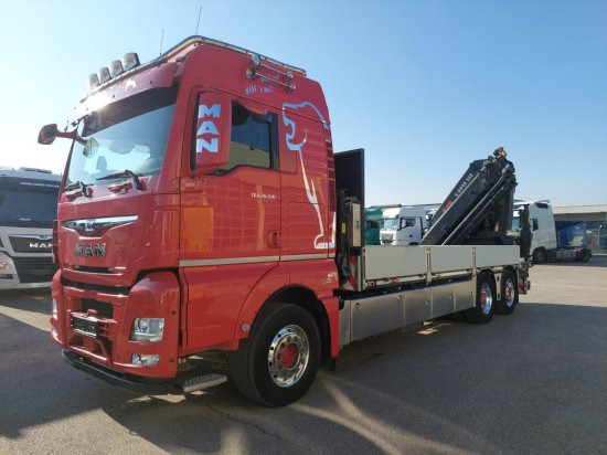 MAN TGX 26.510 BL Pritsche, Intarder, HIAB X-HIPRO 558EP-5, Alu-Felgen, Lenkachse, - Truk flatbed, Truk derek: gambar 1 MAN TGX 26.510 BL Pritsche, Intarder, HIAB X-HIPRO 558EP-5, Alu-Felgen, Lenkachse, - Truk flatbed, Truk derek: gambar 1