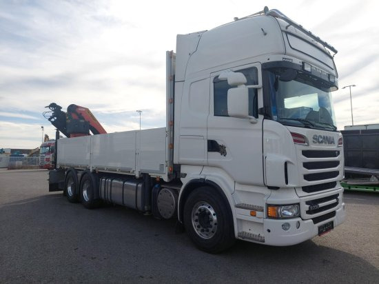 Scania R730 6x4 Pritsche, Voll-Luft Palfinger PK27002 Kran Retarder, Alu-Felgen, - Truk flatbed, Truk derek: gambar 1 Scania R730 6x4 Pritsche, Voll-Luft Palfinger PK27002 Kran Retarder, Alu-Felgen, - Truk flatbed, Truk derek: gambar 1
