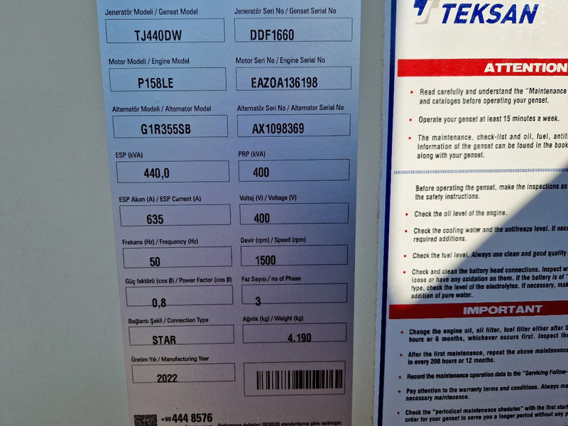Doosan Teksan TJ440DW generator 440kVA Doosan 8-cilinder UNUSED - Genset: gambar 5 Doosan Teksan TJ440DW generator 440kVA Doosan 8-cilinder UNUSED - Genset: gambar 5