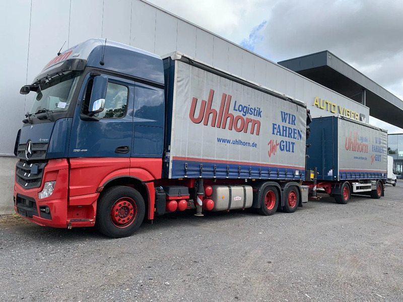Mercedes-Benz Actros 2548 6X2 + Aanhanger*Palfinger crane*Cruise control*Airco* - Truk dengan terpal samping, Truk derek: gambar 1 Mercedes-Benz Actros 2548 6X2 + Aanhanger*Palfinger crane*Cruise control*Airco* - Truk dengan terpal samping, Truk derek: gambar 1