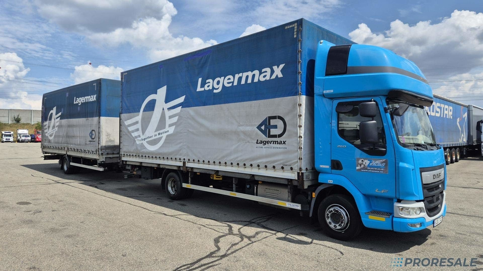 DAF LF 260 FA EURO 6 valník s plachtou + hydraulické čelo - prodejné jen s přívěsem GTS P0471Z - cena je za celou soupravu - Truk dengan terpal samping: gambar 1 DAF LF 260 FA EURO 6 valník s plachtou + hydraulické čelo - prodejné jen s přívěsem GTS P0471Z - cena je za celou soupravu - Truk dengan terpal samping: gambar 1