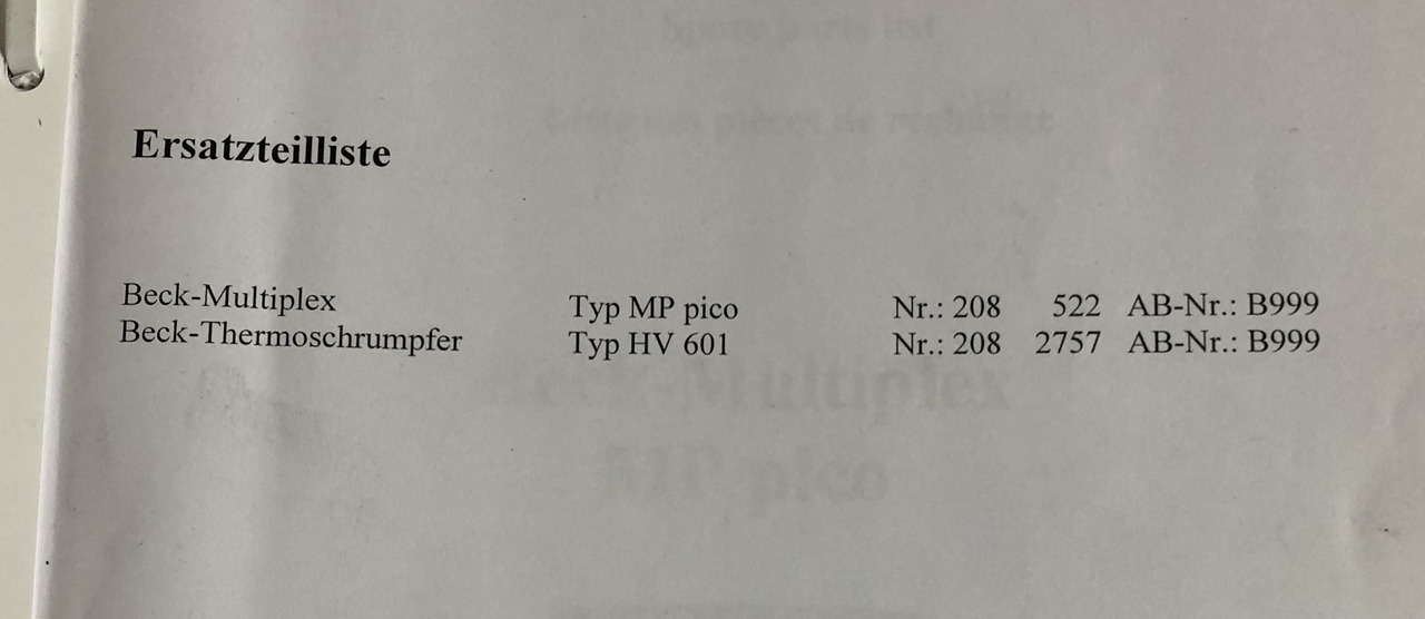 As new film packaging with forming shoulder machine Beck Multiplex Pico MP with shrink tunnel HV 601 - Mesin pengemas: gambar 2 As new film packaging with forming shoulder machine Beck Multiplex Pico MP with shrink tunnel HV 601 - Mesin pengemas: gambar 2