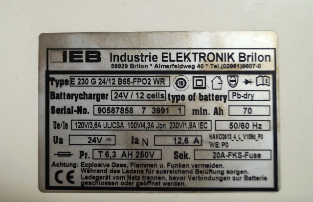 IEB 90587858 | IEB charger EFG 230 G 24/12 B65-FP02 WR 24V12,6A 220V 50/60Hz fro - Baterai untuk Peralatan untuk menangani material: gambar 2 IEB 90587858 | IEB charger EFG 230 G 24/12 B65-FP02 WR 24V12,6A 220V 50/60Hz fro - Baterai untuk Peralatan untuk menangani material: gambar 2
