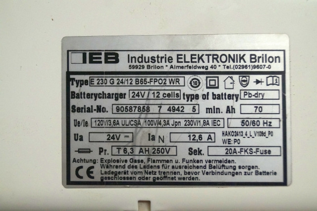 IEB 90587858 | IEB charger EFG 230 G 24/12 B65-FP02 WR 24V12,6A 220V 50/60Hz fro - Baterai untuk Peralatan untuk menangani material: gambar 2 IEB 90587858 | IEB charger EFG 230 G 24/12 B65-FP02 WR 24V12,6A 220V 50/60Hz fro - Baterai untuk Peralatan untuk menangani material: gambar 2