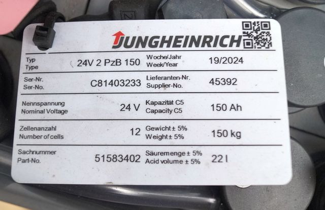 Jungheinrich unknown | Battery 24 2PZB150 year 2024 weight 150 kg sn. C81403233 - Baterai untuk Peralatan untuk menangani material: gambar 4 Jungheinrich unknown | Battery 24 2PZB150 year 2024 weight 150 kg sn. C81403233 - Baterai untuk Peralatan untuk menangani material: gambar 4